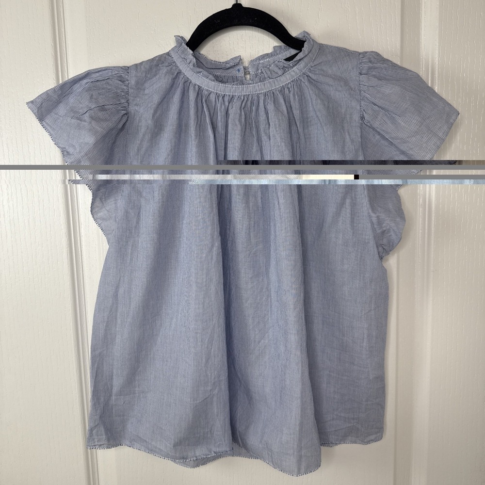 Truth by Republic Womens XS Blue White Striped Ruffle Sleeve Babydoll Top